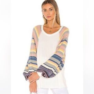 NWT Free People Rainbow Dreams Oversized Pullover Knit Thermal Sweater L